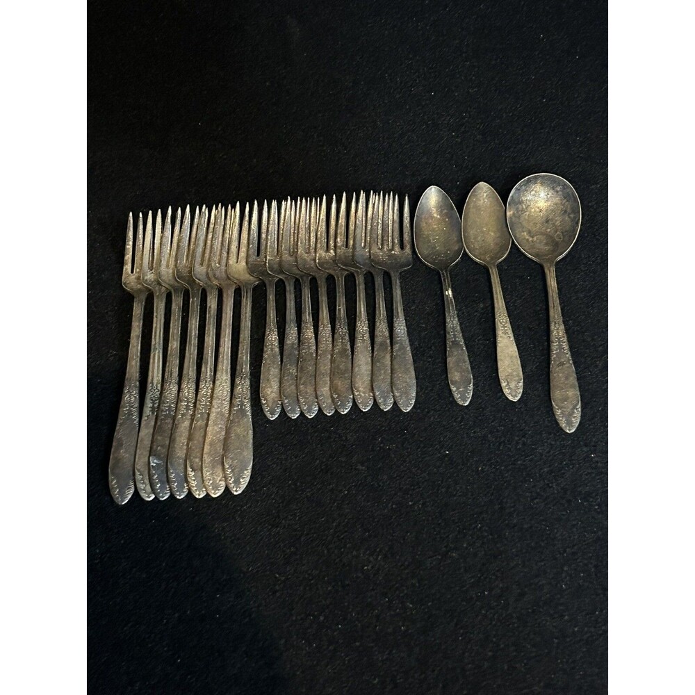 National Silver Plate Flatware Lot 18pcs Forks Spoons King Edward 1-1